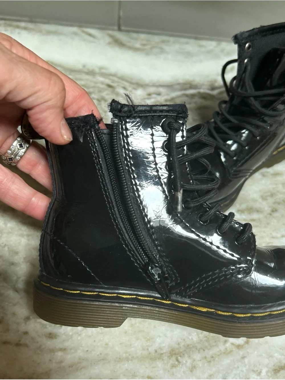 Dr. Martens Toddler Patent Leather Boots Size US 9 Black Side Zip Lace Up 1460